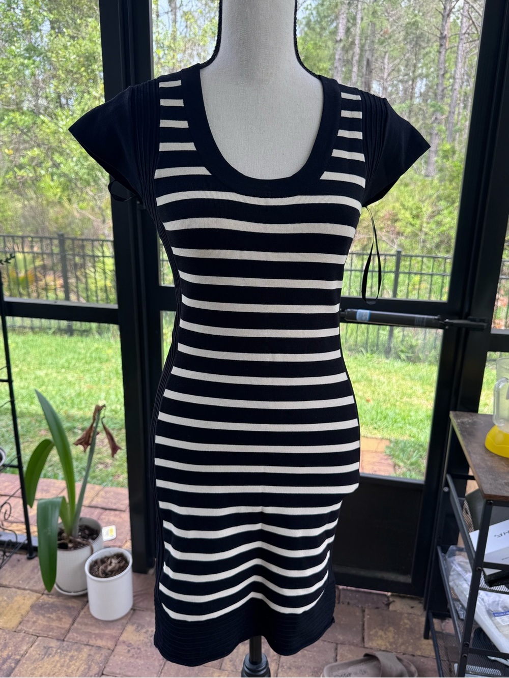 French Connection Black & White Striped Mini Dress